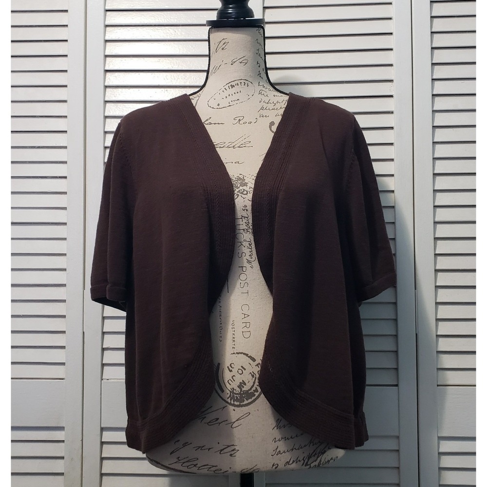 Catherine's Knit Shrug Women's 1X 18/20W Brown Short Sleeve Open Front Sweater